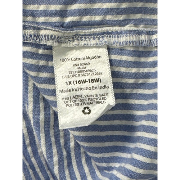 Terra & Sky Blue &‎ White Striped Square Neck Blouse 1X Pre-owned - Picture 4 of 9